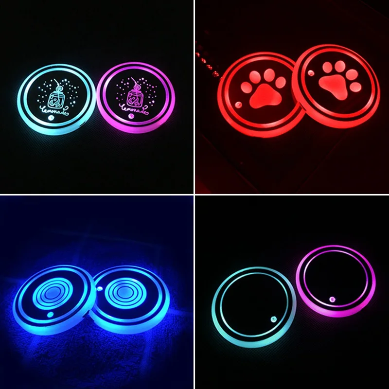 

2Pcs Car LED Light Cup Pad Auto Bottle Coasters Cute Cup Mat Cover Lighting Interior Atmosphere Decoration Lamp Car Styling