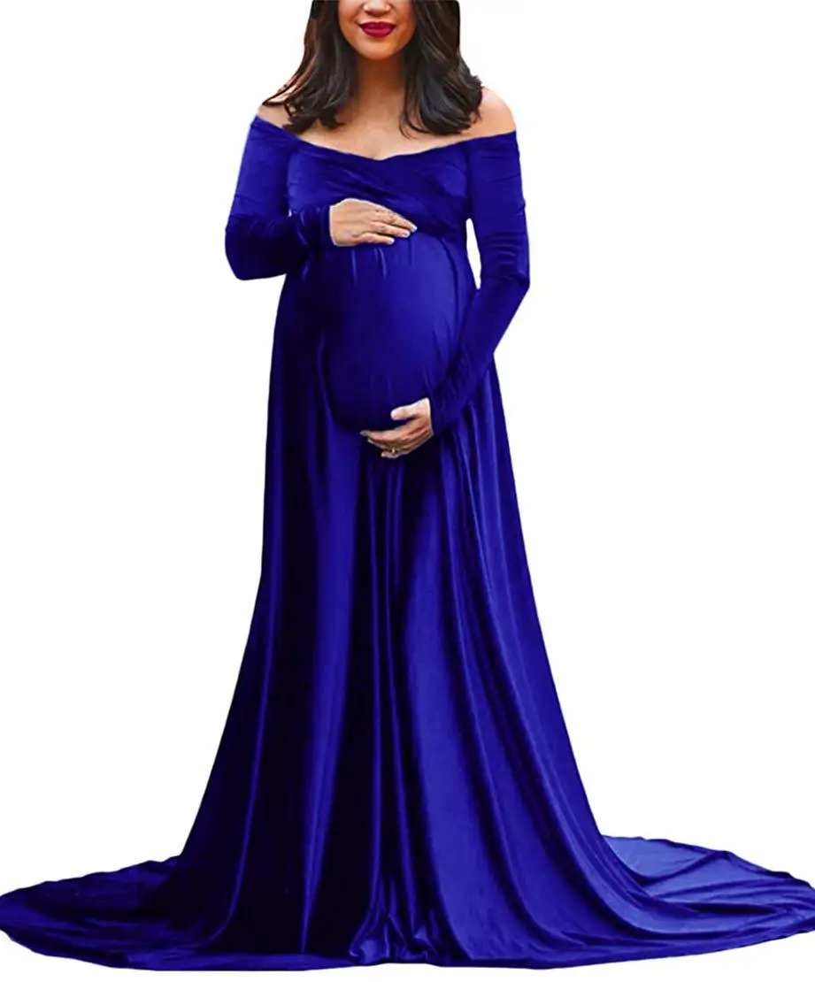 Blue Новые платья Elegence для беременных; длинное платье для беременных; платье макси для беременных; реквизит для фотосессии - Цвет: Blue