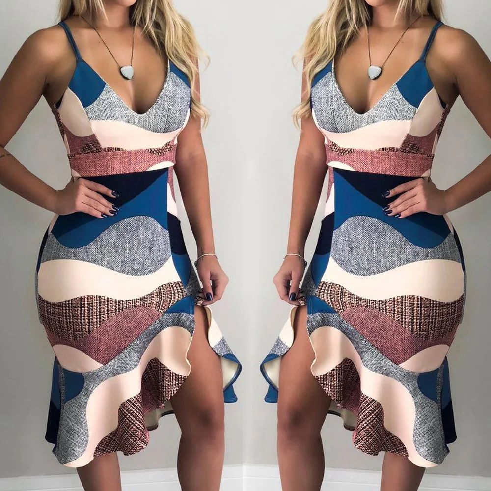 Женское платье с глубоким v образным вырезом на бретельках необычное женское