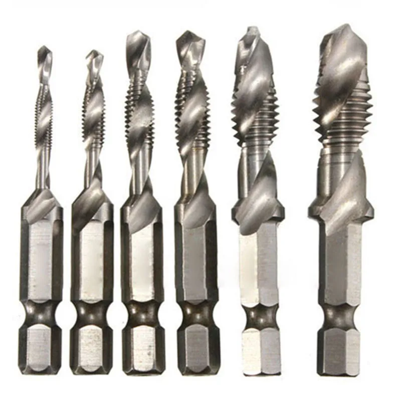 

6PCS M3-M10 Hex Shank HSS Metric Screw Thread Tap Drill Bit Set For Auto Machinery Repairing Metal Woodworking Hand Tool