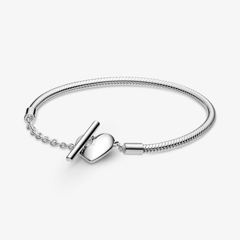 

Moments Heart T-Bar Snake Chain Bracelet Fits Original 925 Sterling Silver Charms & Beads Bracelet For Woman DIY Jewelry Making