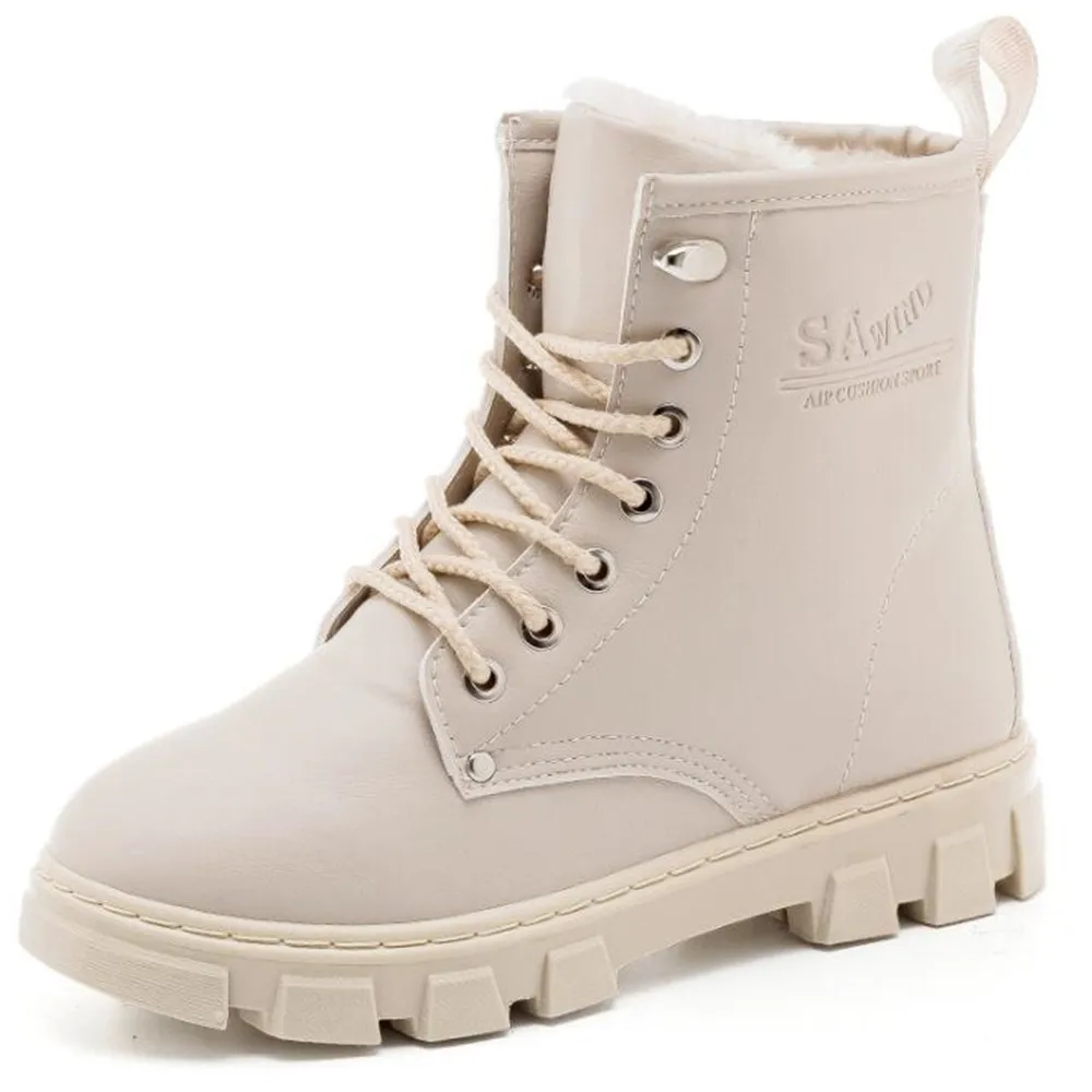 

New riding boots women plus velvet mid-tube lace-up non-slip flat shoes warm winter cotton boots women shoes platform boots