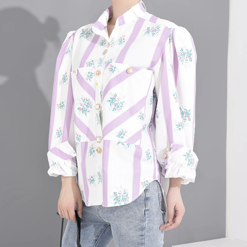 Женская рубашка с отложным воротником DEAT однобортная в полоску широкими