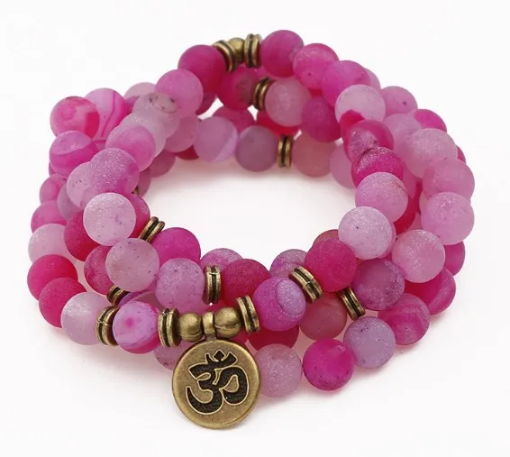 Роза 108 бусины 8 мм Эластичный регулируемый Лотос жизнь дерево Будда OM глаз чакра рейки Агат Оникс Йога браслет ожерелье hrgy34