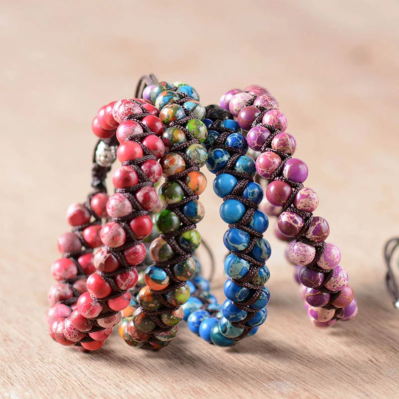 Мужской браслет с натуральными бусинами плетеный для запятстья ручной работы