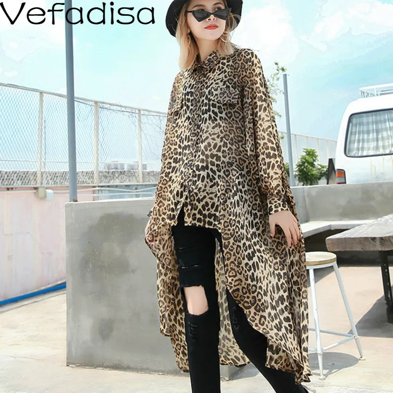 Vefadisa/Летняя шифоновая блузка с леопардовым принтом для женщин 2020 асимметричная