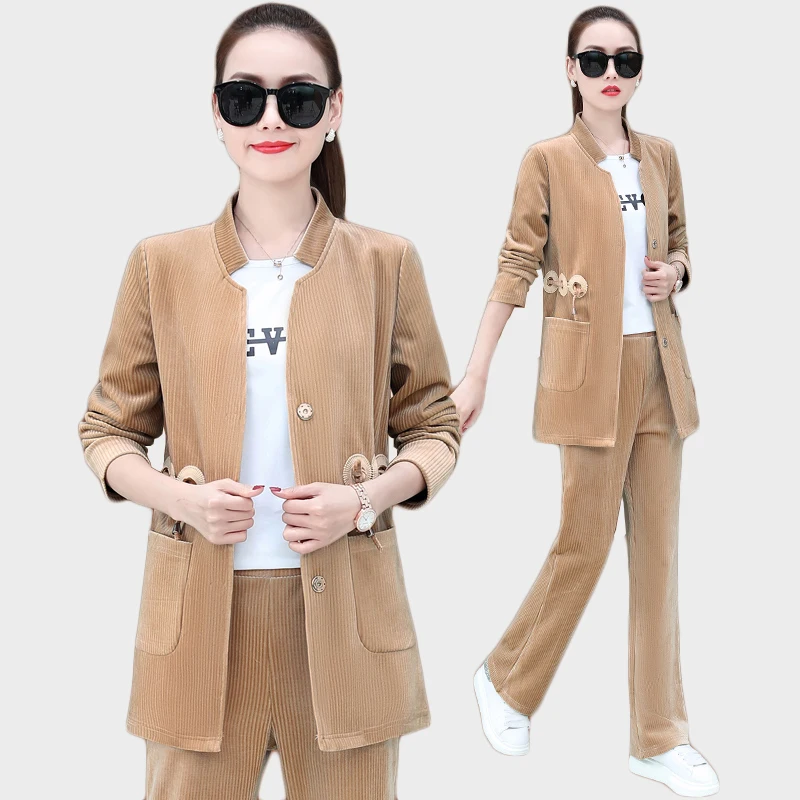 Luxury clothes Sporting suit female Women office clothing Top women clothing Corduroy Tracksuit 3 piece set Free shipping 220