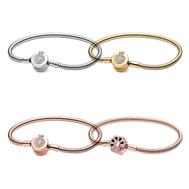 

2021 Лидер продаж pulsera plata 925 colgante розовый веер застежка змея цепочка браслет подходит бусины очаровательные Diy модные ювелирные изделия золот...