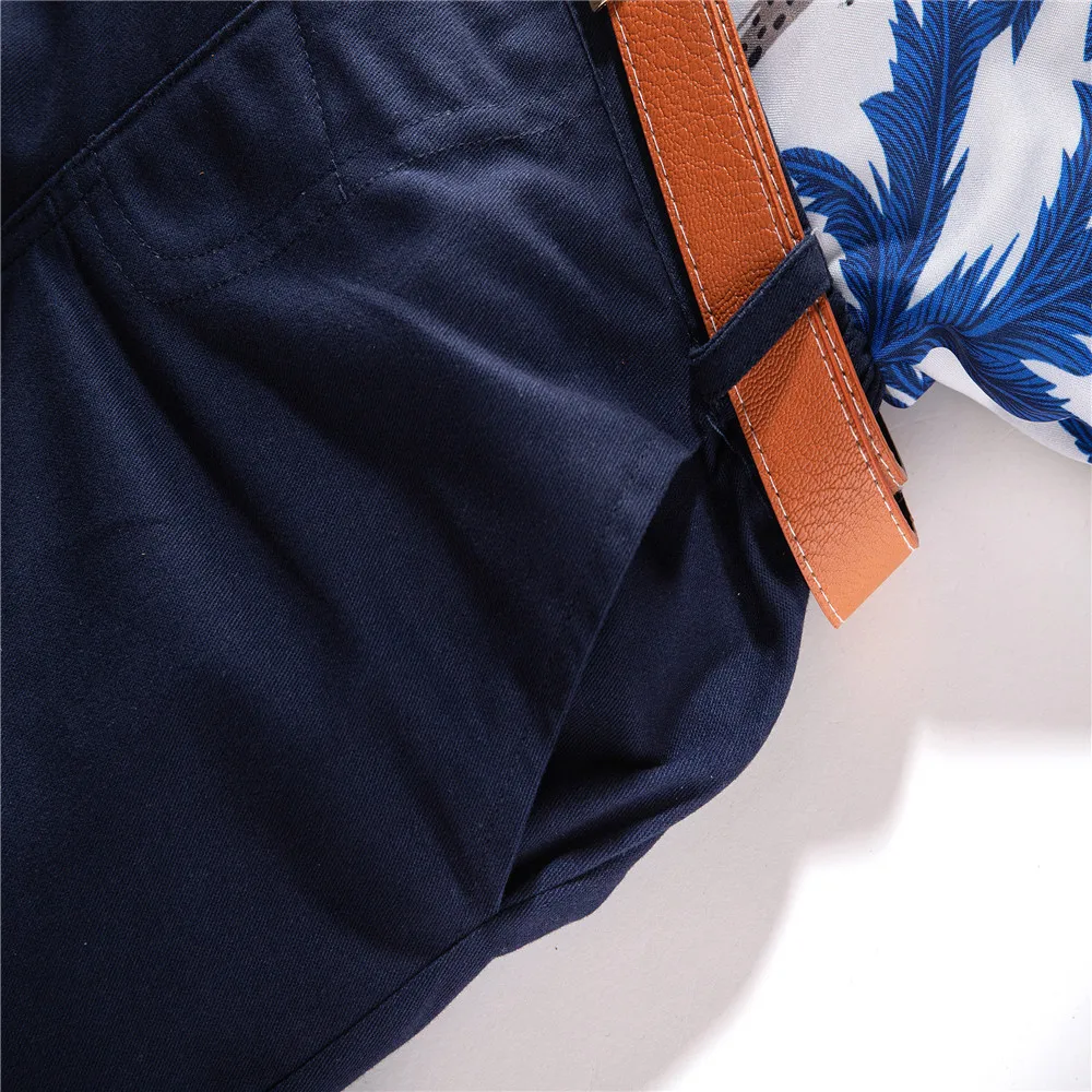 PUDCOCO1-6 Year Old Baby Suit Boy Summer Clothing Hawaiian Style Short Sleeve Button Shirt Shorts Belt Hot Sale |