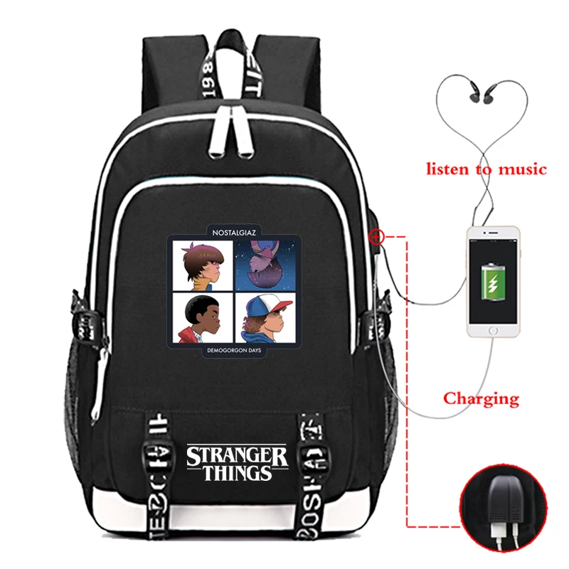 

Newest Stranger Things USB Charge Backpack Boys Girls School Rucksack Men Women Daily Mochila Beautiful Teens Laptop Knapsack