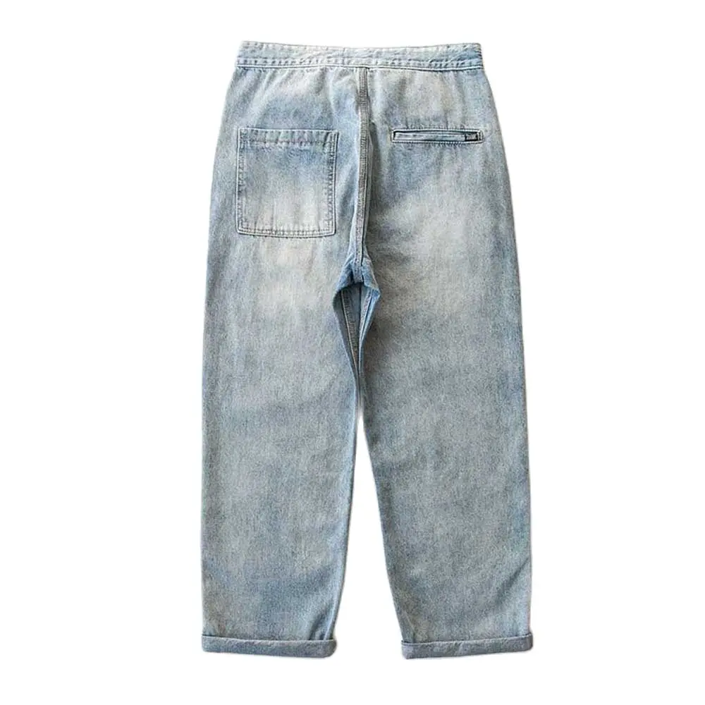 Men Fashion Straight Jeans Casual Denim Pants Retro Light Blue Loose Baggy Streetwear Trousers Distressed Jeans Men Clothing