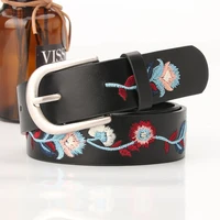 ladies pu leather belt chinese style embroidery pin buckle belts for women alloy buckle wide d buckle belts for jeans waistband