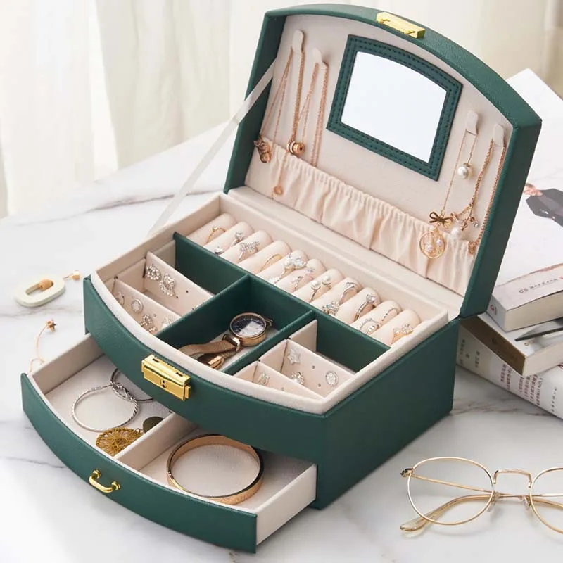 

Jewelry Organizer Portable Necklace Earrings Rings Holder Jewelry Box Joyeros Organizador De Joyas Packaging PU Leather Storage
