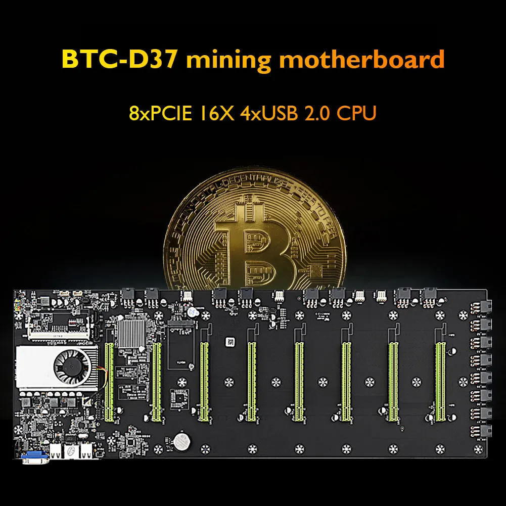 

BTC-D37 55mm 8x PCI Express 16X DDR3 SODIMM Mining Machine Motherboard with CPU 128G MSATA 8 Pin Adapter Cable
