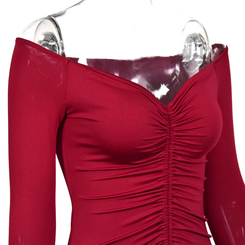 Невозьму 2 слоя осеннее платье Для женщин с открытыми плечами Drawstring Ruched Bodycon платье женские вечерние Клубные пикантные зимнее платье