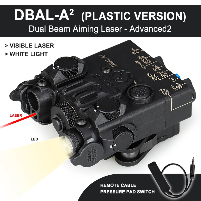 DBAL-A2 Red Dot Dual Beam Laser Sight Scoutlight Tactical DBAL PEQ Aiming Airsoft Weapon Rifle Laser Lights with IR HK15-0139