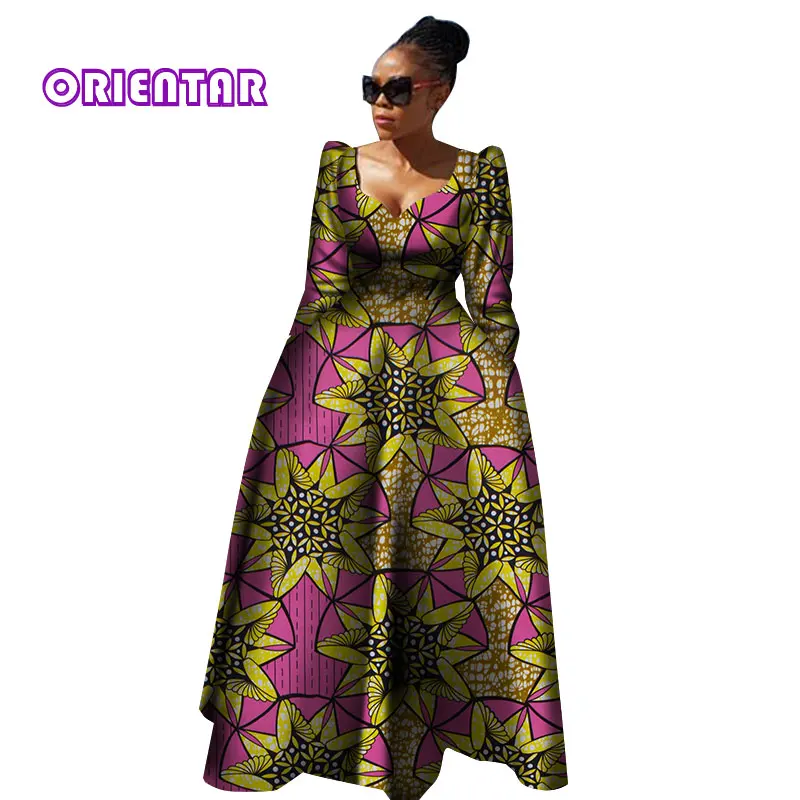 Женская африканская одежда Bazin Riche Robe Africaine, Африканское платье, Осеннее женское длинное платье больших размеров из чистого хлопка WY2849