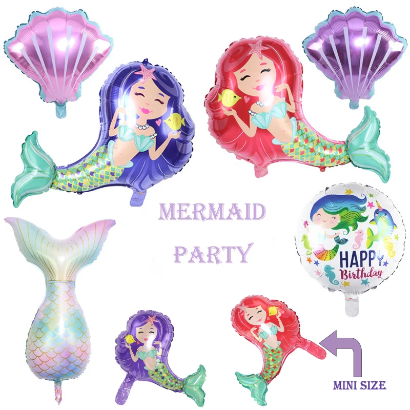

Little Mermaid Party Balloons Baby Shower Decoration Birthday Girl Shell Mermaid Foil Balloon Inflatable Toys Kids Helium Globos