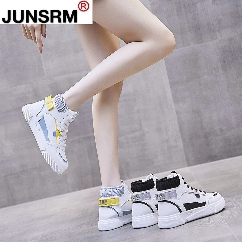 

New Arrival Women's Spring Platform High top Sneakers ,White,Black Vulcanize Shoes.Non Slip Comfort Casual Sneakers,Kawaii Shoes