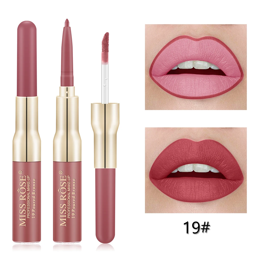 19 Miss Rose 12 Colors Double-ended Lip liner Long-lasting Matte Lip Glaze sexy red Velvet Lipstick Makeup Cosmetics Tools TSLM1 - Цвет: 19