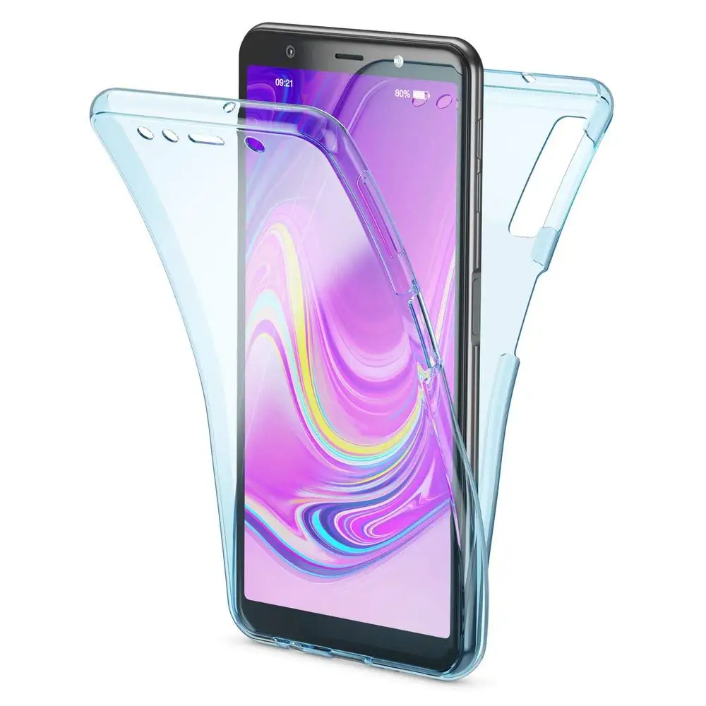 360 градусов чехол для samsung Galaxy A50 A30 A40 A10 A20e A20 A70 S10 плюс S8 S9 Примечание 10 силиконовый чехол 2 в 1 передний мягкая накладка на заднюю панель из ТПУ - Цвет: Синий