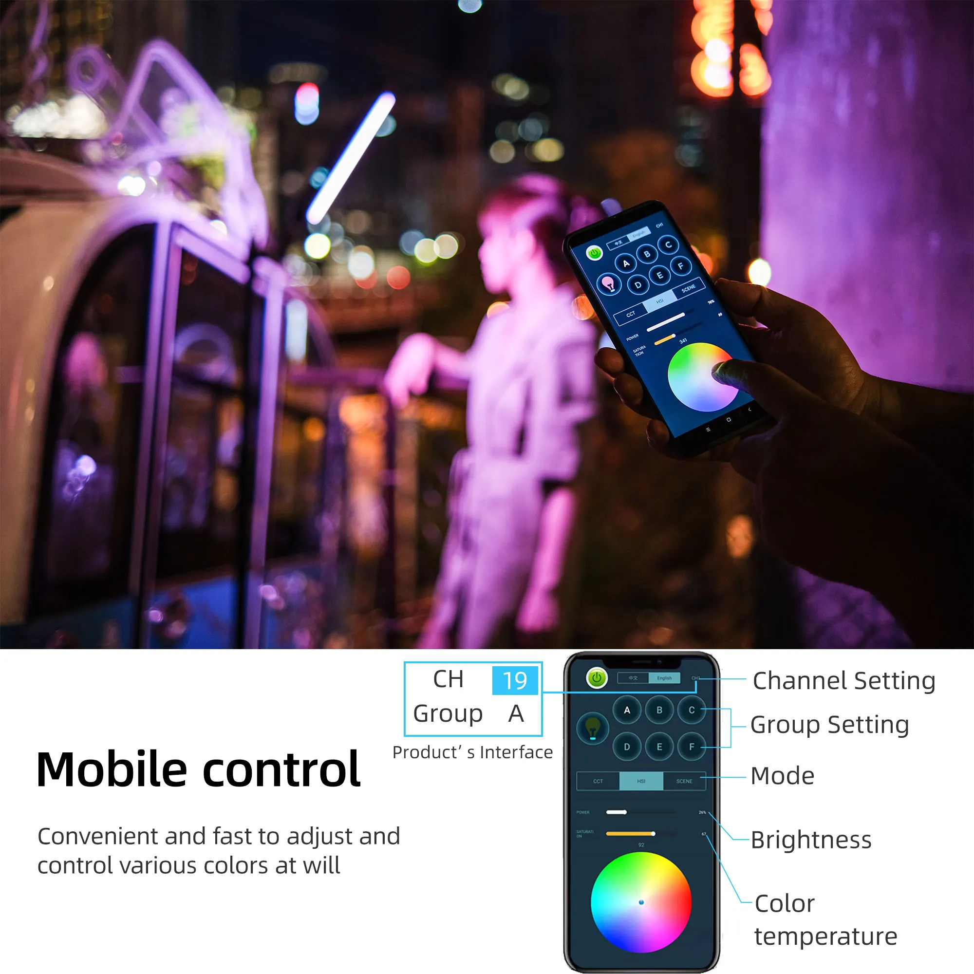 Weeylite K21 8W Фотография Light Stick Светодиодная RGB-подсветка Портативный