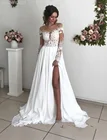 Женское свадебное платье с разрезом, шифоновое платье в арабском стиле, простое длинное платье в стиле бохо, свадебное платье с длинным рукавом и разрезом, трапециевидного силуэта, 2021