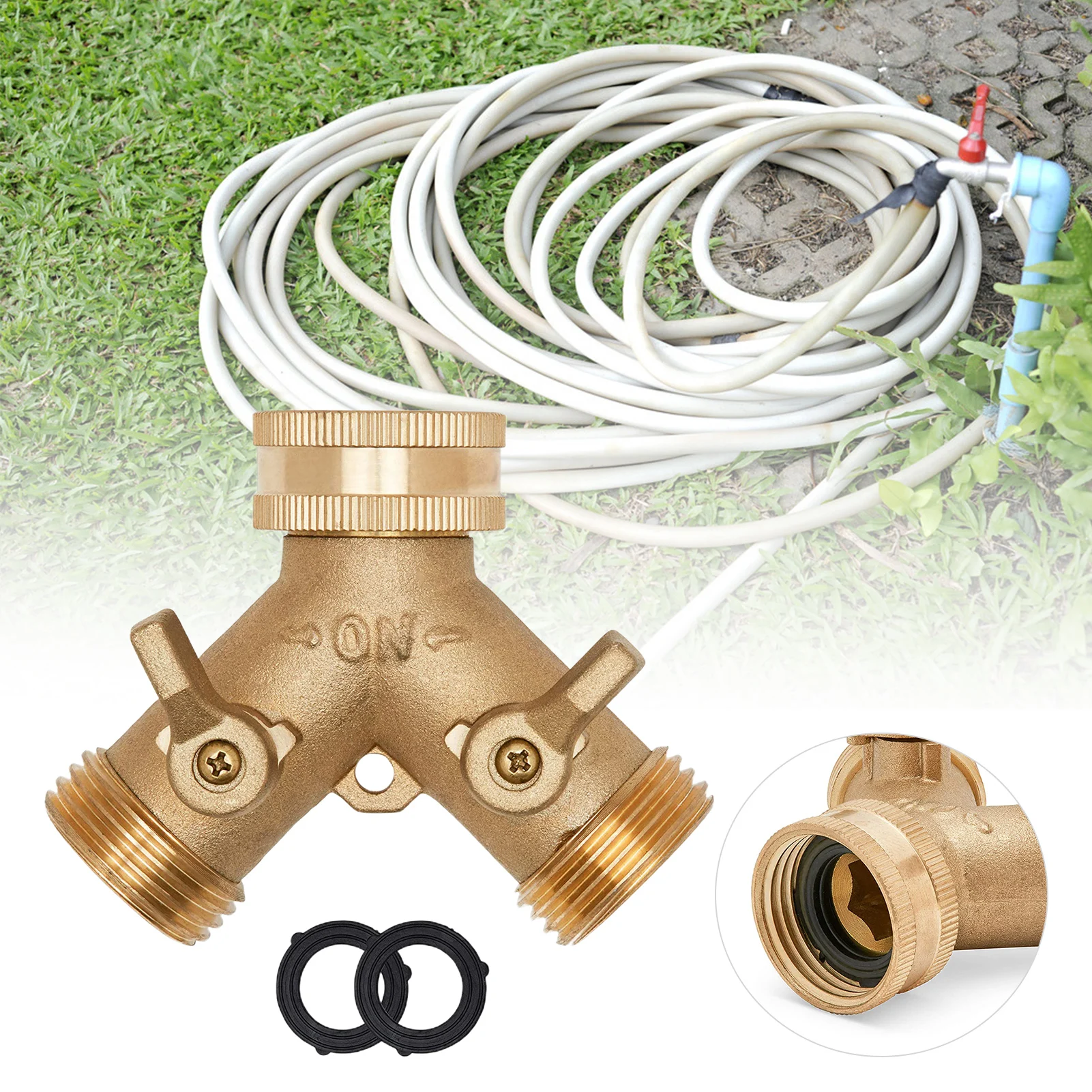 

Heavy Duty Brass Garden Hose Connector 2-way Splitter Hose Tap Adapter with 2 Valves