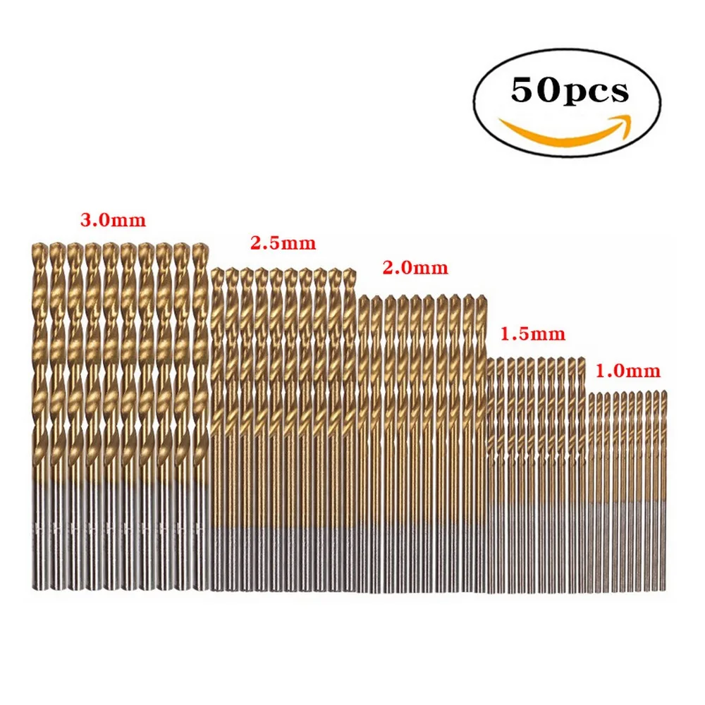 

50Pcs Titanium Coated Drill Bits HSS High Speed Steel Drill Bits Set Tool High Quality Power Tools 1/1.5/2/2.5/3mm