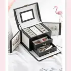 Шкатулка для ювелирных изделий, кожаный бокс большой емкости для хранения серег, колец, ожерелий, с зеркалом, органайзер для часов