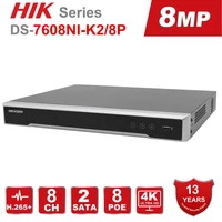 hikvision poe nvr 4k 8mp 8ch ds 7608ni k28p embedded plug play 4k video recorder 2 sata max 12tb interfaces 8 poe port h 265