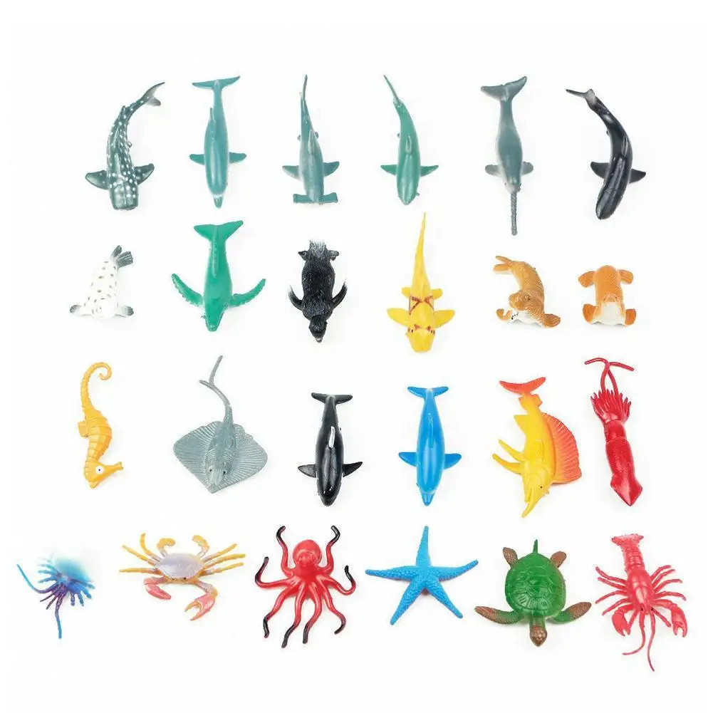 

24pcs/set Sea Lift Animals Model Toy Hand-painted Coloring Turtle Mini Shark Model Marine Crab Toy Educational Dolphin Y3J1