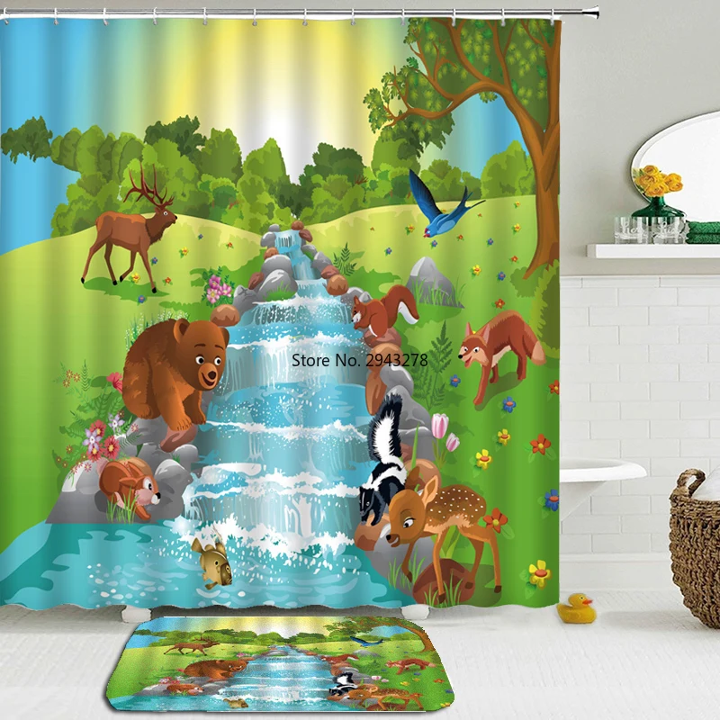 

2Pcs/Set Cartoon lovely Dinosaur Shower Curtain Set Waterproof Polyester cloth+Non-slip Mat Rug Toilet Bathroom Home Decor