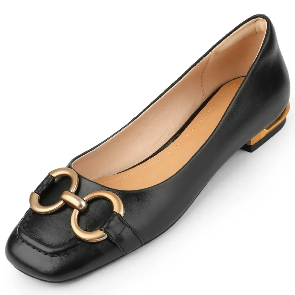 

Балетки женские из натуральной кожи, с квадратным носком, с металлической пряжкой