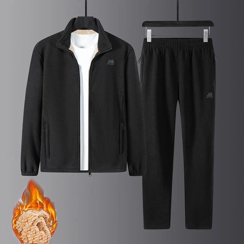 Fleece Men's Tracksuit Set Thicken Warm 2 Pieces Sets Zipper Jacket + Sweatppants Winter Fashion Casual Sportwear Men XXXXXL