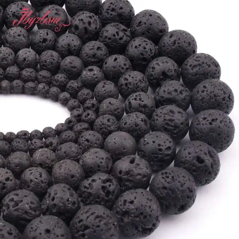 

4,6,8,10mm Natural Lava Rock Round Black Loose Beads Natural Stone Beads For DIY Necklace Bracelat Jewelry Making Strand 15"