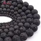 Бусины из натурального камня, Круглые, черные, 4,6,8,10 мм, натуральный вулканический камень дюйма, нитка 15 дюймов