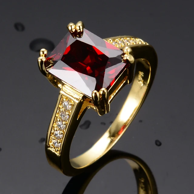 Elegante anillo de Hip Hop de Color dorado para mujer, conjunto de anillos  de boda con piedras rojas de circón incrustadas a la moda, joyería de  compromiso nupcial para fiesta Dengxun unisex