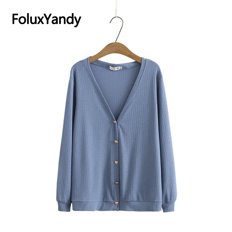 

V-neck Casual Women Tops Plus Size Long Sleeve T-Shirt Open Stitch Single Breasted Plus Size Tops Tees 5 Colors KKFY5546