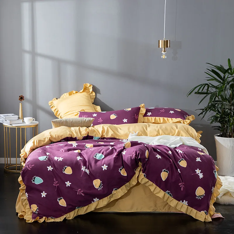 Милый кружевной комплект постельного белья с цветами в стиле принцессы розовый