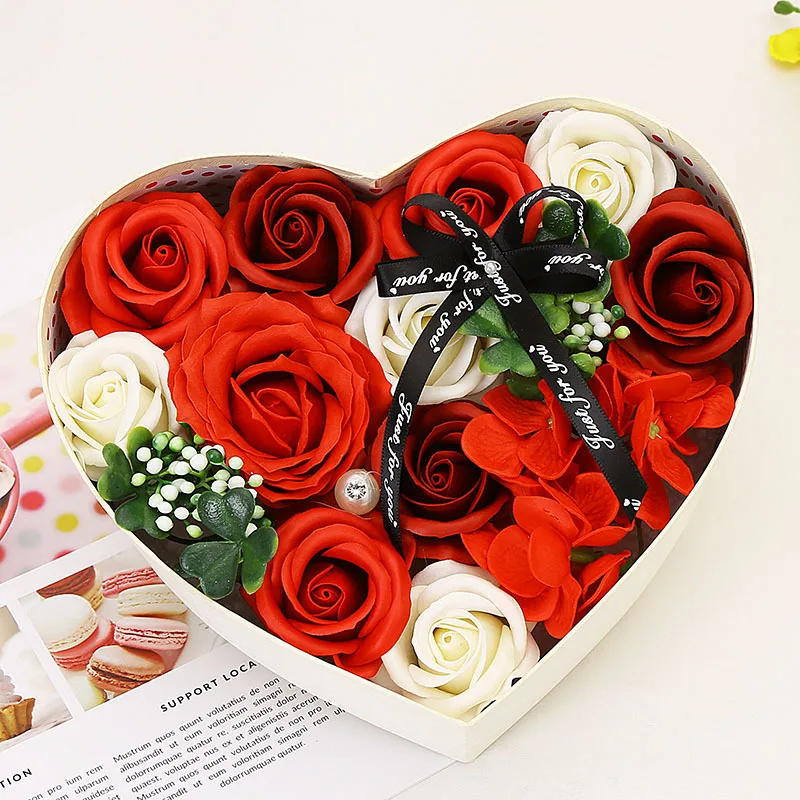 

Creative Design Valentine's Day Gift Birthday Valentine Gift Rose Soap Flowerwith Lovely Heart Shape Box For Couple