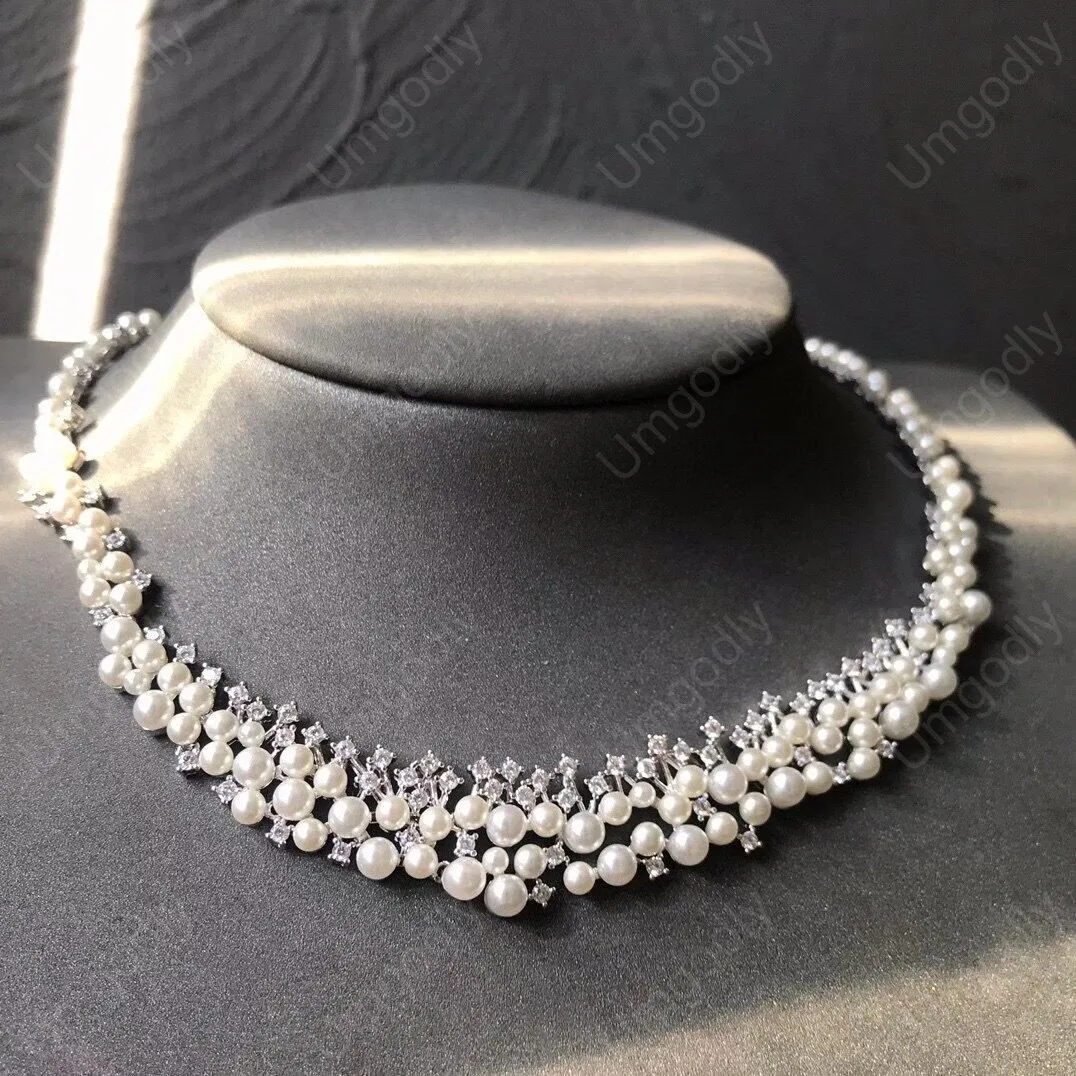 

UMGODLY Fashion Luxury Pearls Necklace High Quality 925 Silver Elegant Noble White Freshwater Pearls Women Party Jewelry Gift