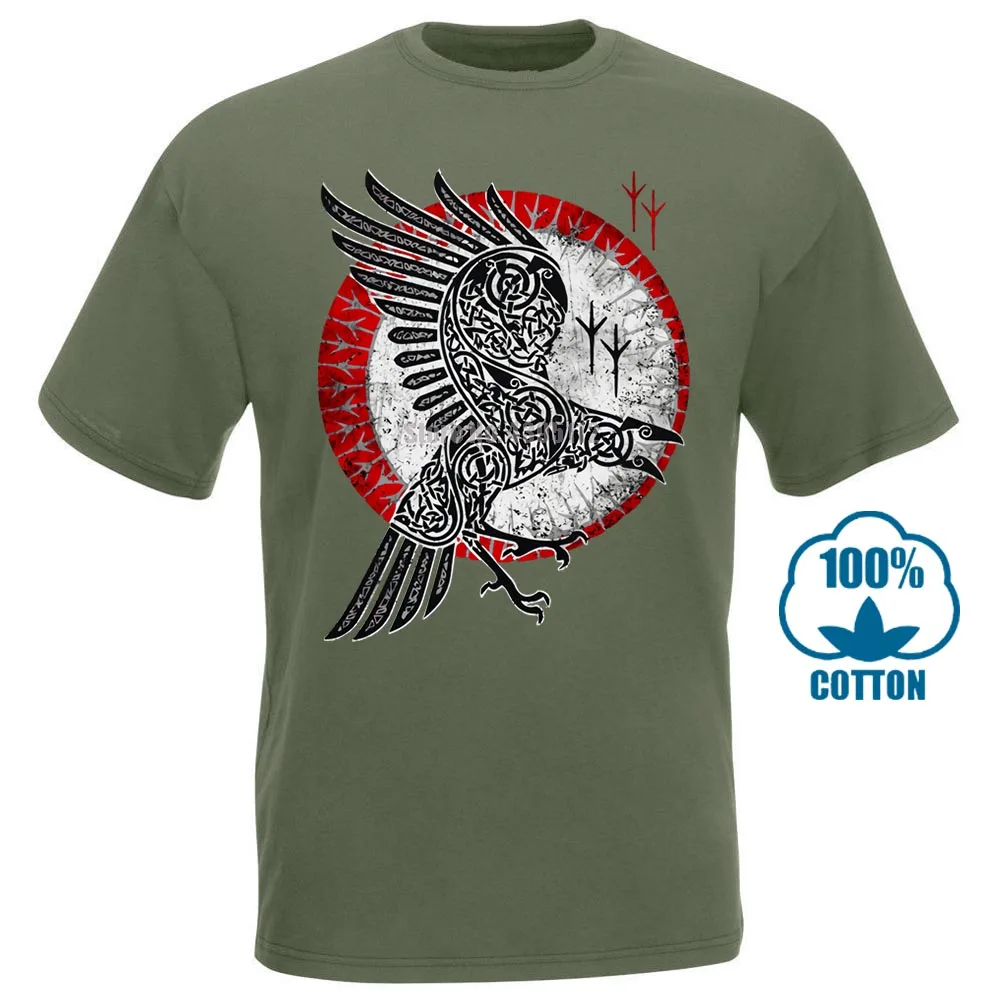 Армейский зеленый Norse Raven футболка Hugin And Munin Valhalla в стиле норвежских викингов ОДИН Тор - Цвет: Армейский зеленый