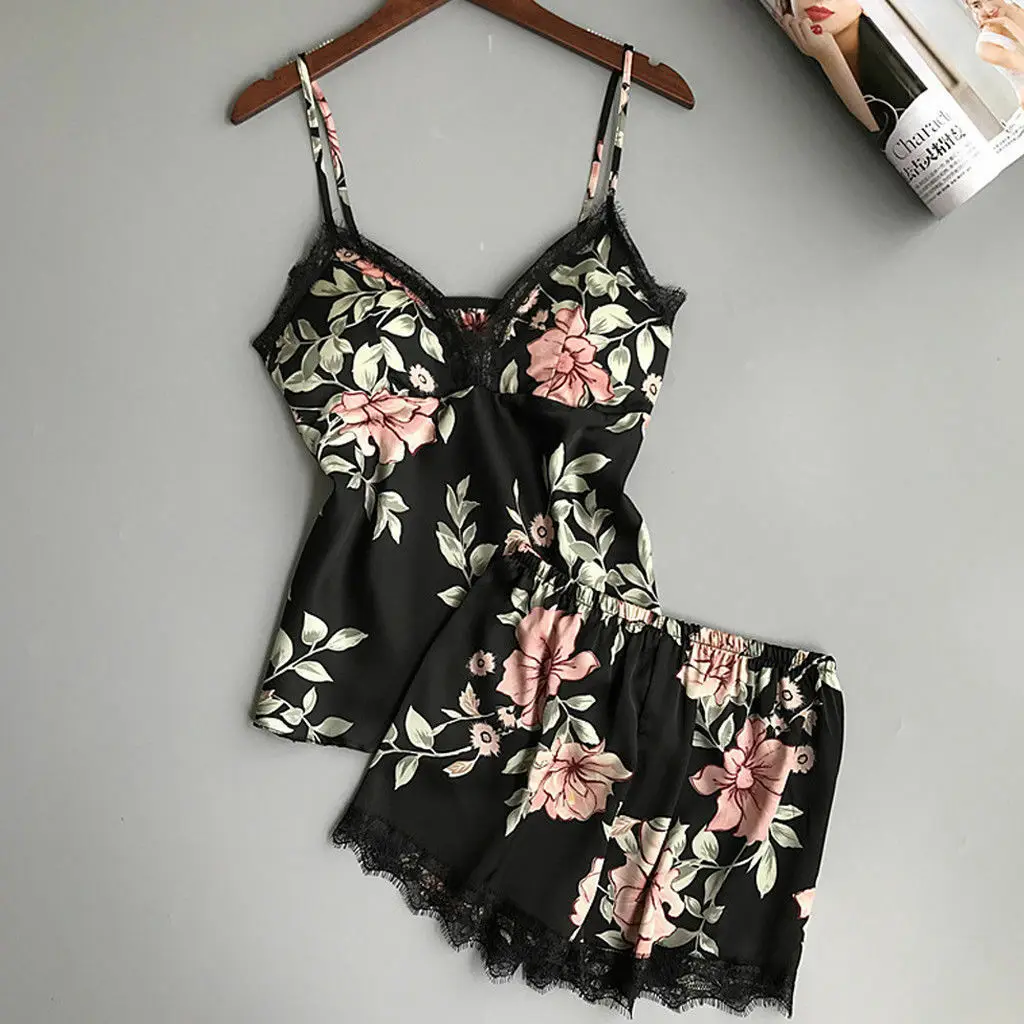 Hirigin женские летние Пижамные комплекты шорты Babydoll ночное белье шелковое атласное