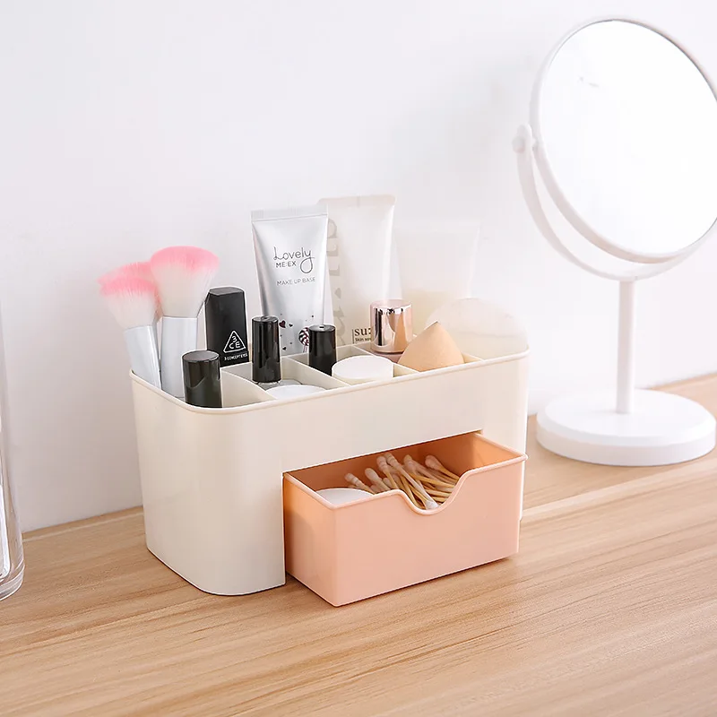 

Plastic Makeup Bathroom Storage Box Cosmetic Organizer Desktop Make Up Jewelry Storage Case Sundries Table Container Organizer