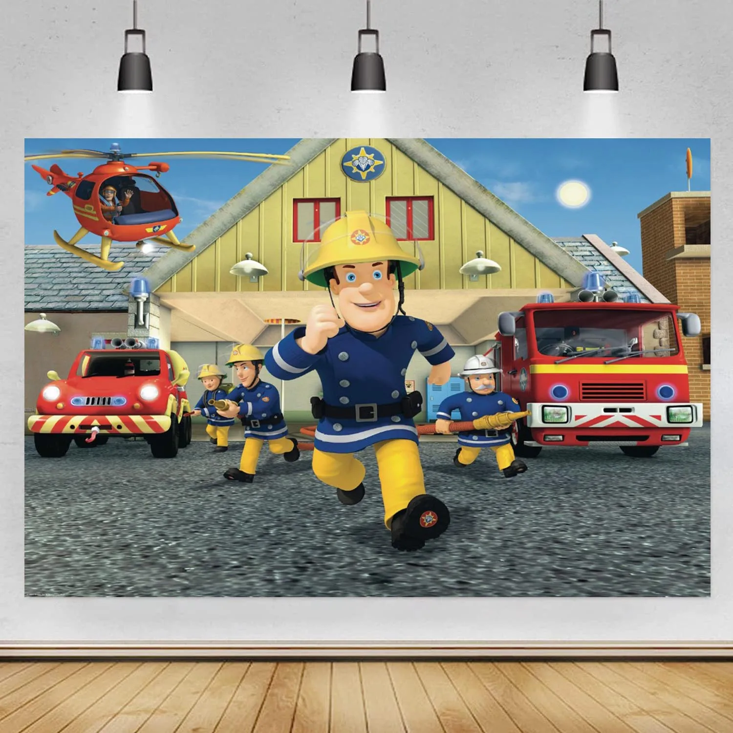 

Fireman Sam Backdrop Boys Firefighter Birthday Party Banner Fire Truck Red Firetrucks Photography Background Photo Booth Props