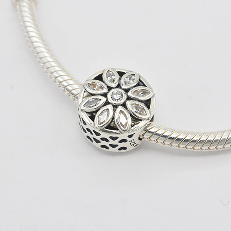 

925 Sterling Silver White CZ Charms Crystal Round Ball Flower Beads For DIY Jewelry Making Fit Original Charm Bracelet Necklace
