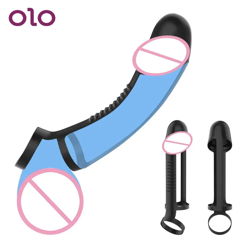 Оло силиконовый пенис рукав многоразовый кран кольцо Strop-on фаллоимитатор