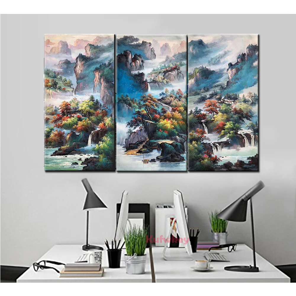 

Chinese mountain Diamond Embroidery 3 pcs/set diamond mosaic,full square round diamond painting cross stitch natural scenery art