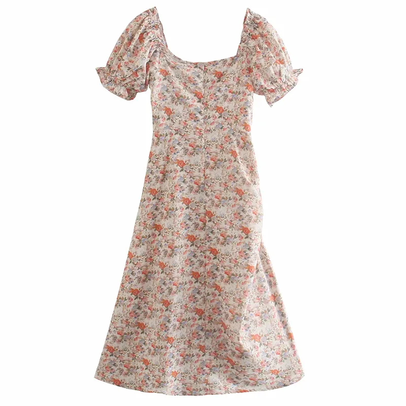 

Sweet Women's Summer V Neck Floral Print Short Sleeve Dress A-LINE Backless Drawstring Ruched Split Hem Cocktail Party Dresses